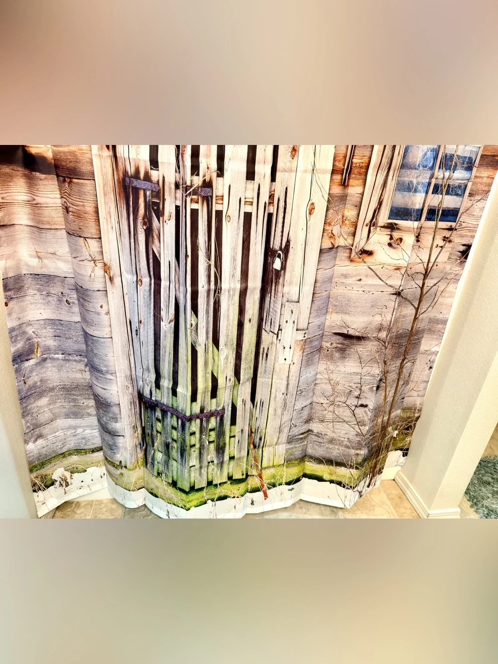 Rustic Wooden Door Shower Curtain- Brown